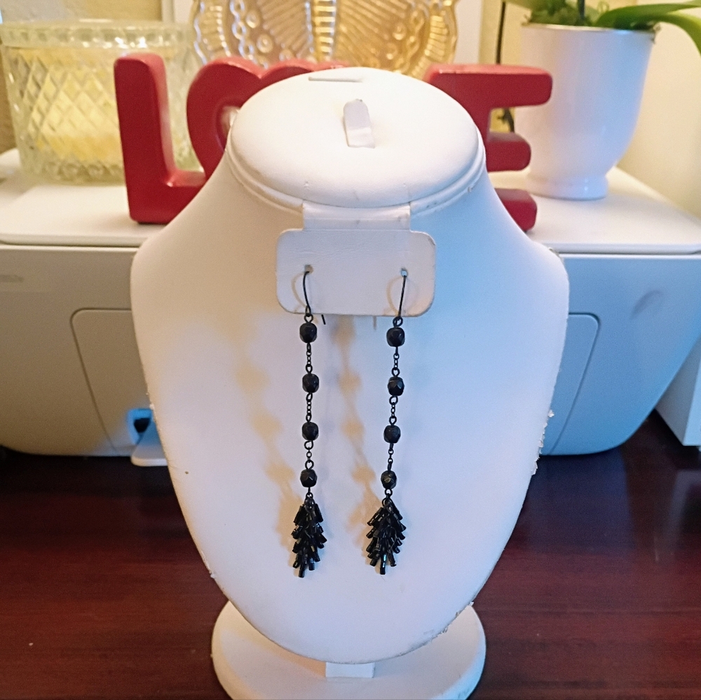 Chico's Elegant Black Long Dangle Earrings